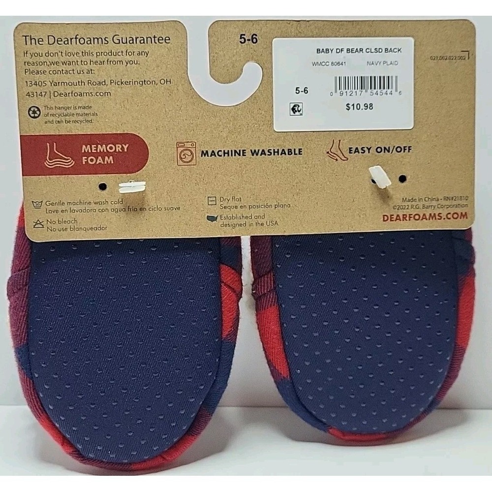 Dearfoams Baby Bear Plaid Christmas Bootie Slippers‎ 5-6 Sherpa Lined - Picture 4 of 6